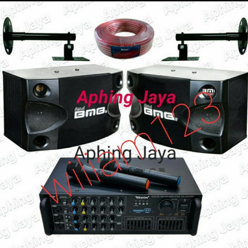 Paket Karaoke Sound System Speaker BMB 8" + Amplifier + Microphone Wireless