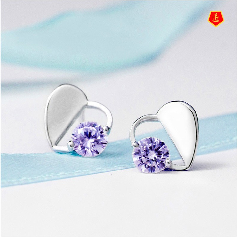 [Ready Stock]Women's Simple Elegant Heart-Shaped Silver Stud Earrings