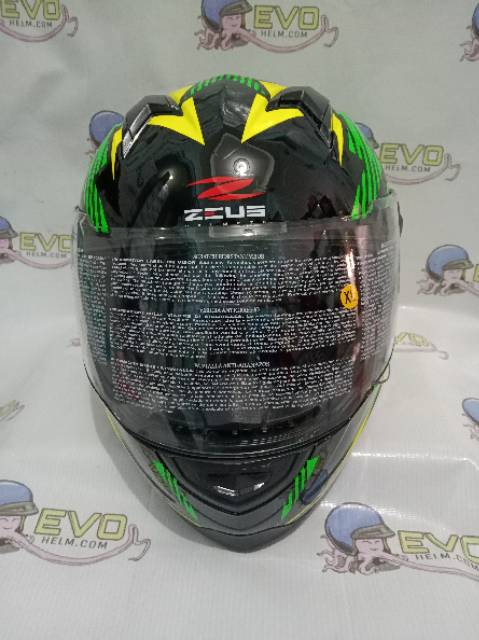 HELM ZEUS FULL FACE BLACK  AL28 GREEN - FREE SMOKE VISOR ZEUS ORIGINAL ( ONGKIR 2KG )