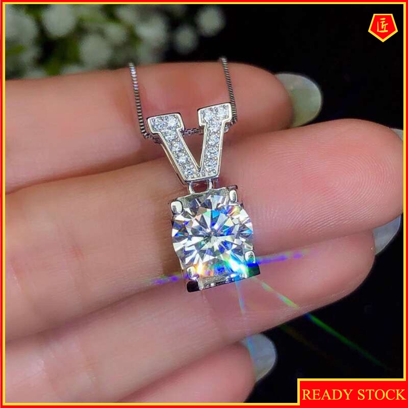 [Ready Stock]Pt950 Platinum Letter V Inlaid Zircon Pendant Female Fashion