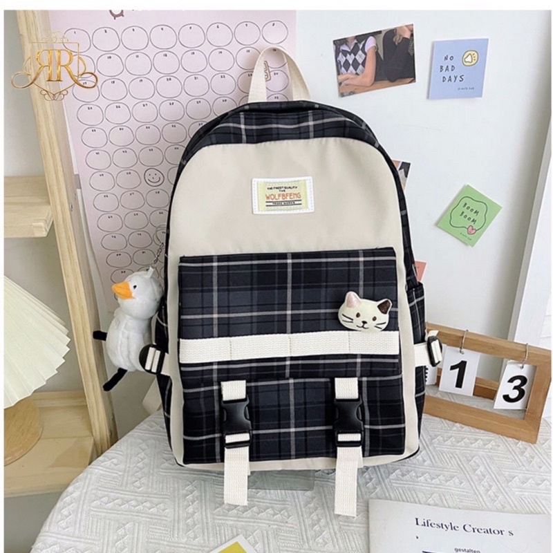 Tas ransel korea tas ransel korean style tas sekolah anak perempun SMP SMA tas ransel laptop tas kotak2 simpe polos