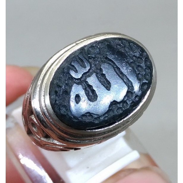 Cincin Batu permata Unik Black jade Giok Hitam Rajah Allah