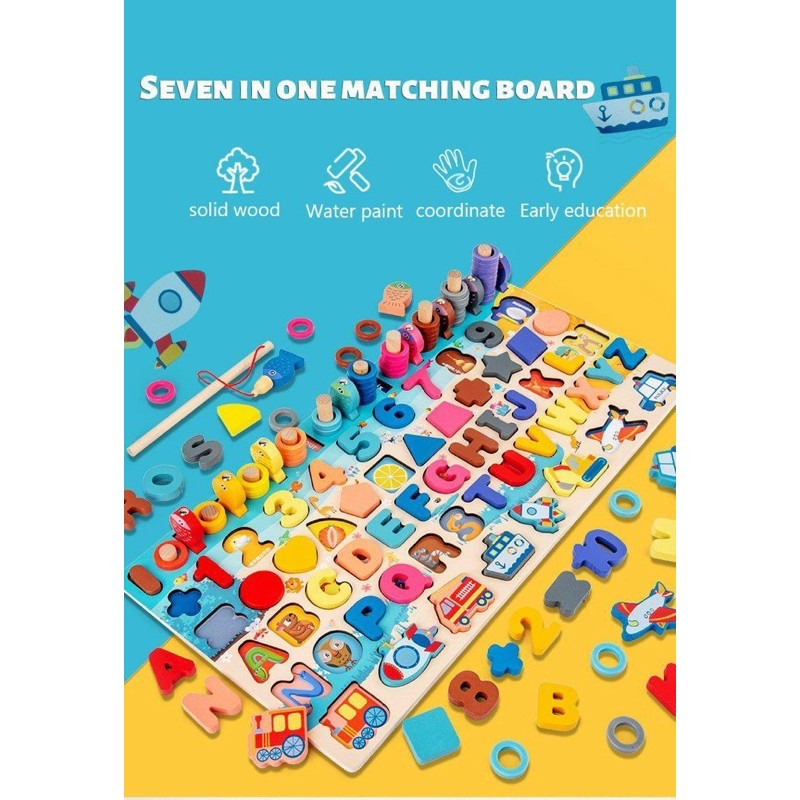 

7 in 1 learning board - multifungsi alphabet number fishing board
