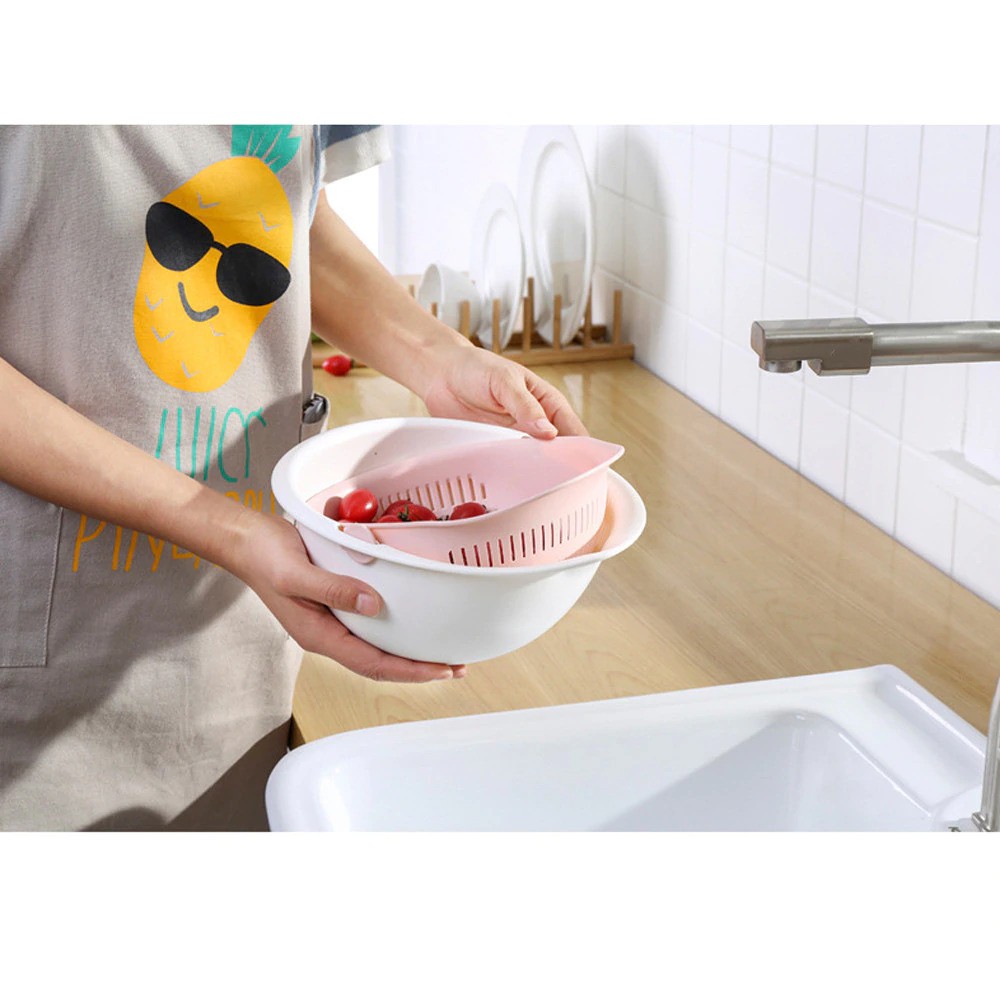 Bisa COD Baskom Saringan 2 layer Double Drain Basket Bowl Kitchen Strainer - Asy DP137