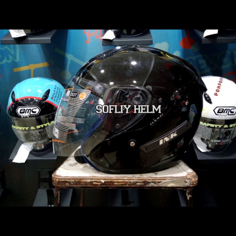 HELM INK METRO 2 BLACK METALIK DOUBLE VISOR INK HALF FACE HELM METRO POLOS HITAM  HELM INK METRO 2 O