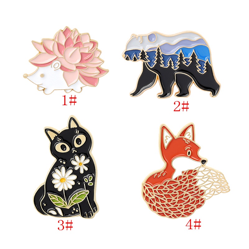 Bros Pin Enamel Bentuk Landak / Kucing / Rubah Untuk Hadiah Teman