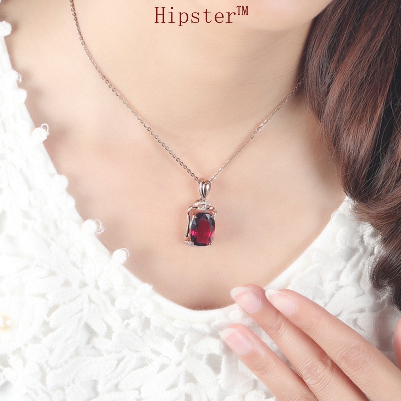 Hot Sale Fashion Luxury Square Ruby Pendant 18K Rose Gold Necklace