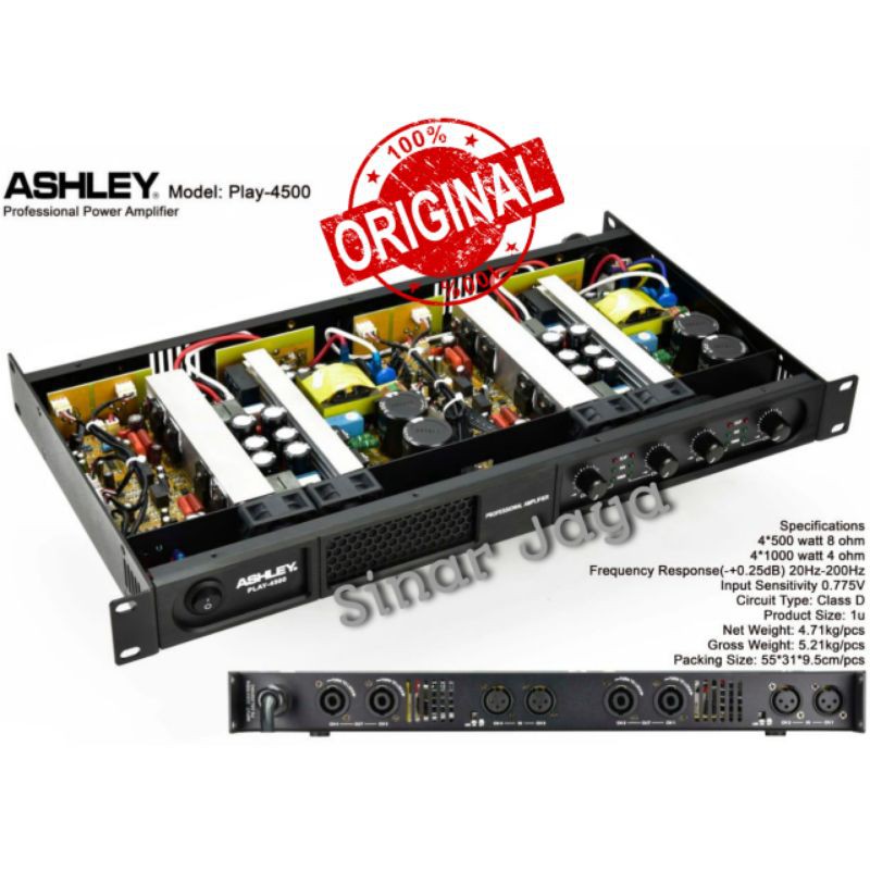 POWER AMPLIFIER ASHLEY PLAY 4500 ORIGINAL AMPLIFIER 4 CHANNEL CLASS D