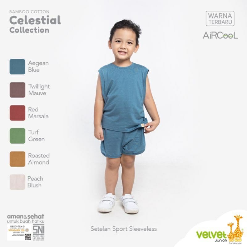 Velvet Junior Bamboo Cotton Celestial Collection Setelan Kutung Sport Celana Pendek Warna Random - CC-001C3S