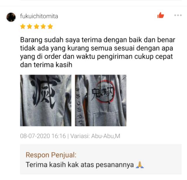 Jaket Sweater Anime Kimetsu No Yaiba Kanji Demon Slayer Hoodie Premium Jaket Pria Wanita - SAKKO-01