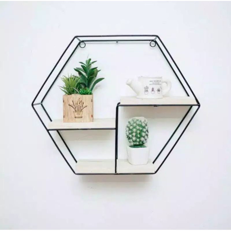 Hiasan dinding/Rak dinding Hexagon rak3 tatakan kayu