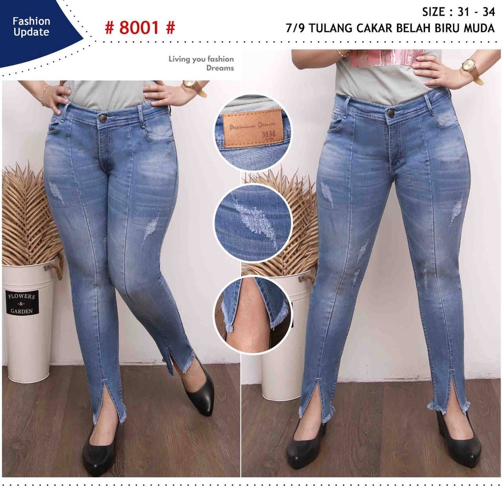 Celana Jeans Wanita Pensil 7/9 Tulang Cakar Belah Depan 27-30 31-34 Bisa Bayar Ditempat(COD)