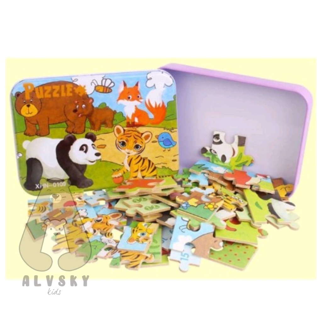 PUZZLE JIGSAW KAYU KALENG MIX 4 IN 1 / PUZZLE KAYU 4 IN 1