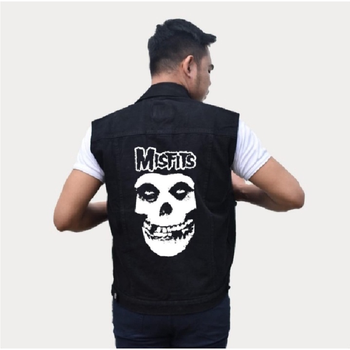 Rompi Jeans Hitam Motif Sablon / Rompi Motor Keren / Rompi Denim Cowo Best Seller