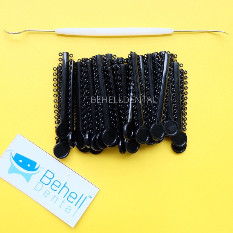 1 PACK ISI 40 PICS TEBAL KARET BEHEL MOTIF POWER O PREMIUM ORIGINAL Warna HITAM - Ligature Ties Tie - Rubber Band Elastis Braces Ortho Kawat Gigi Behelldental