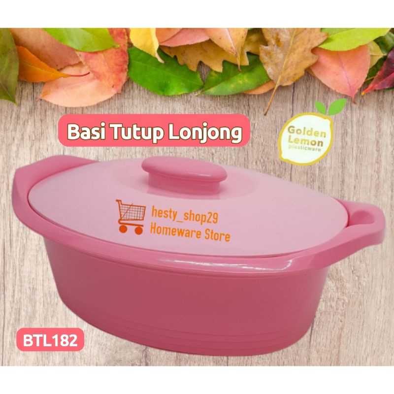 Basi Tutup Lonjong Wadah Saji Pink Tempat Sayur Golden Lemon BTL182