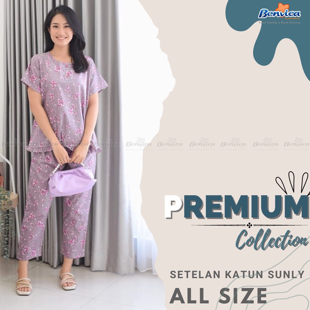 BAJU TIDUR CELANA PANJANG KATUN MOTIF BUNGA ADEM PREMIUM SUNLY