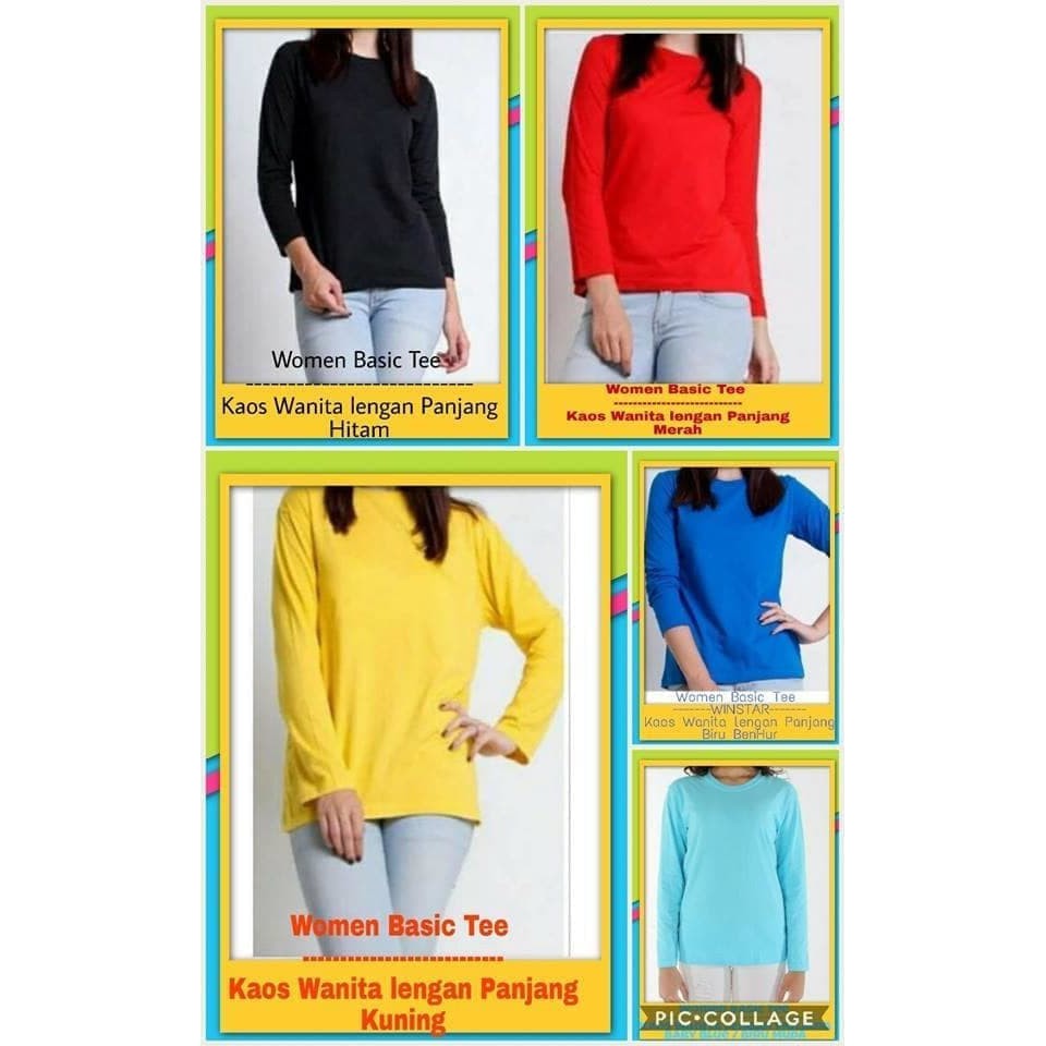 kaos polos wanita kuning/oblong polos kuning/lengan panjang/murah