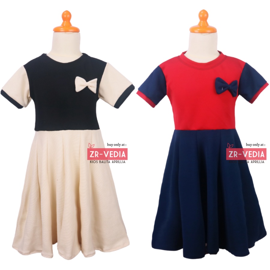 Dress Karin uk 5-6 th / Dres Lengan Murah Grosir Baju Anak Perempuan Harian Gaun Pesta Polos Cewek