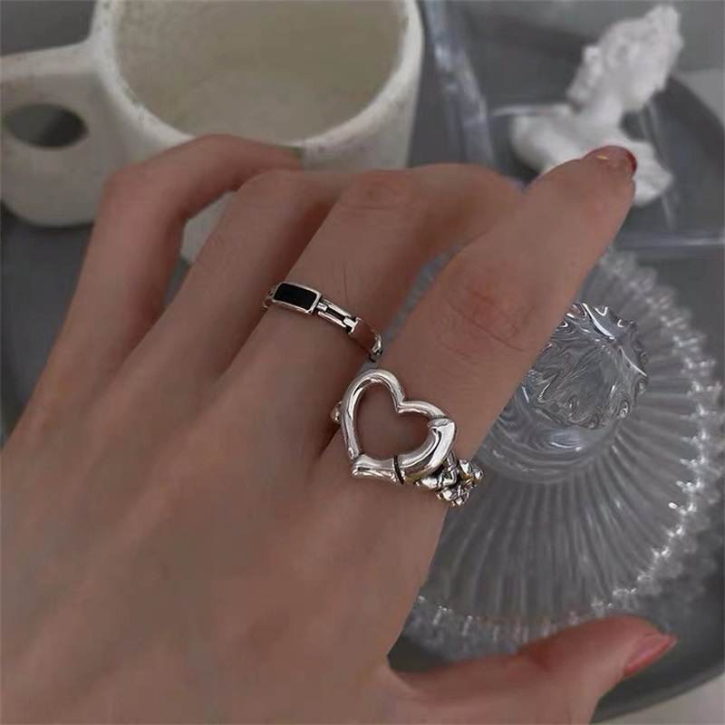 Cincin Model Terbuka Desain Hati Hollow Untuk Wanita