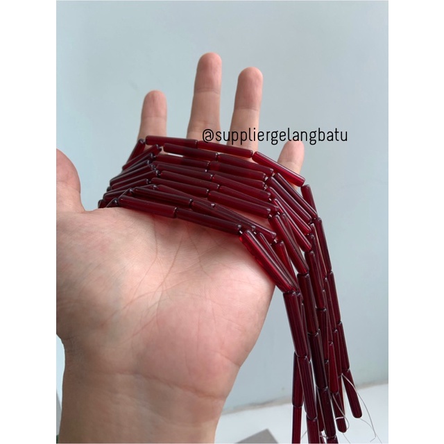 manik glass bead red quartz 30 x 5mm bahan prakarya gelang kalung craf