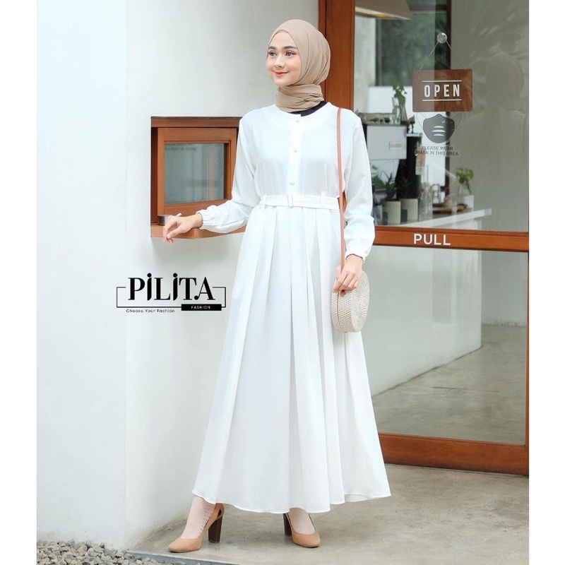 Baju Gamis Wanita Muslim Terbaru Sandira Dress cantik Murah kekinian GMS01-PUTIH