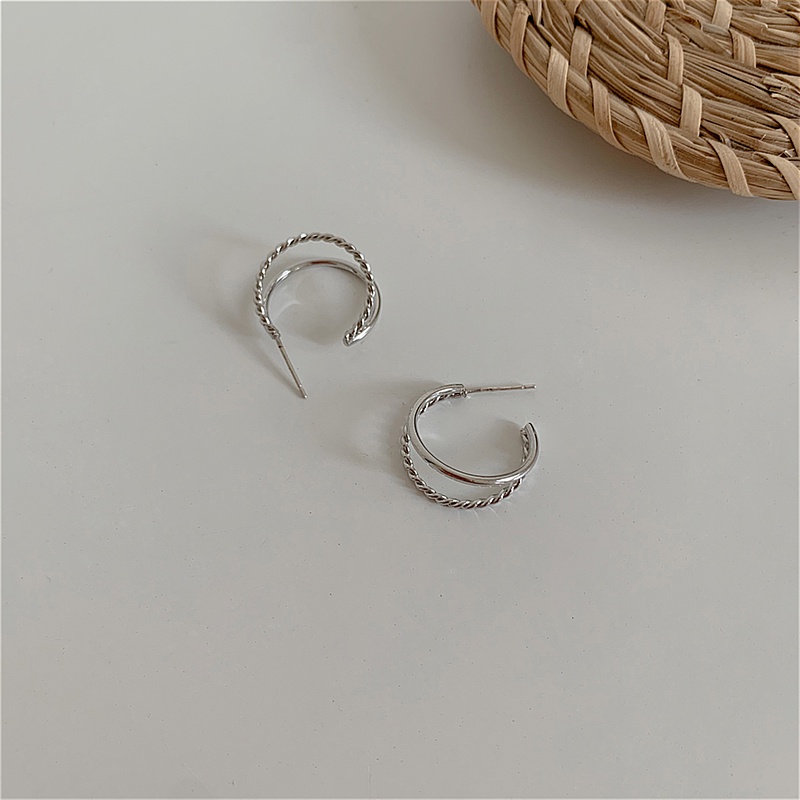 Magic789 s925 Silver Chic Double Circle Hoop Earrings for Women Girls