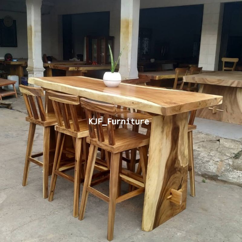 meja minibar paket 3 kursi bar meja minibar trembesi