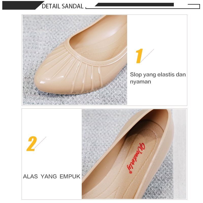 L595 [WONDERLY] Flat Shoes Jelly Wanita Sepatu Kantor Karet Sepatu Kantor Anti Air Sepatu Flat Shoes Karet Sepatu Formal