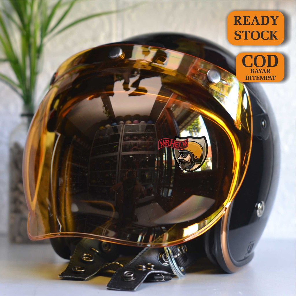 HELM BOGO SLIMHEAD RETRO ORIGINAL BLACK GOLD + VISOR JEPANG PREMIUM QUALITY ( MR HELM )