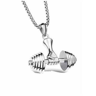 Dumbbell Barbell Pendant Fitness Men's Titanium Steel Necklace