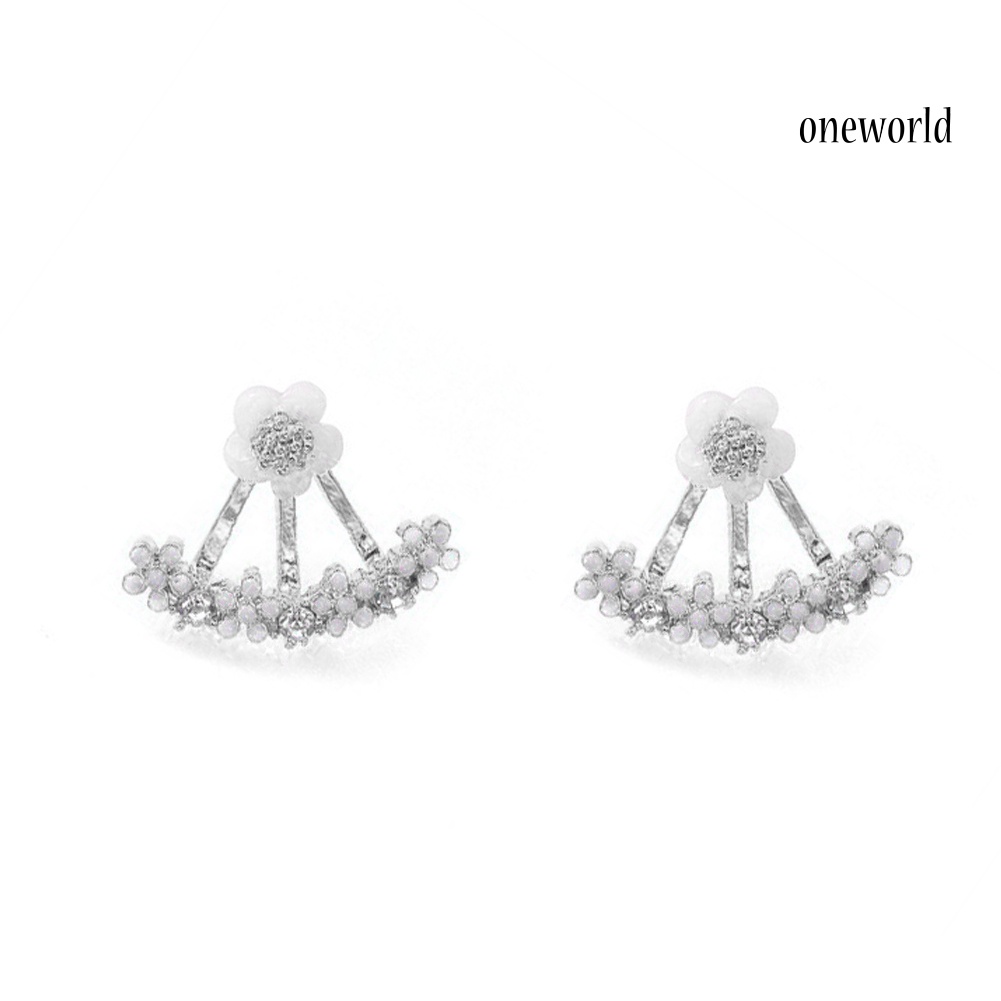 OW@ Women Fashion Rhinestone Inlaid Daisy Stud Earrings Ear Jacket Jewelry Gift