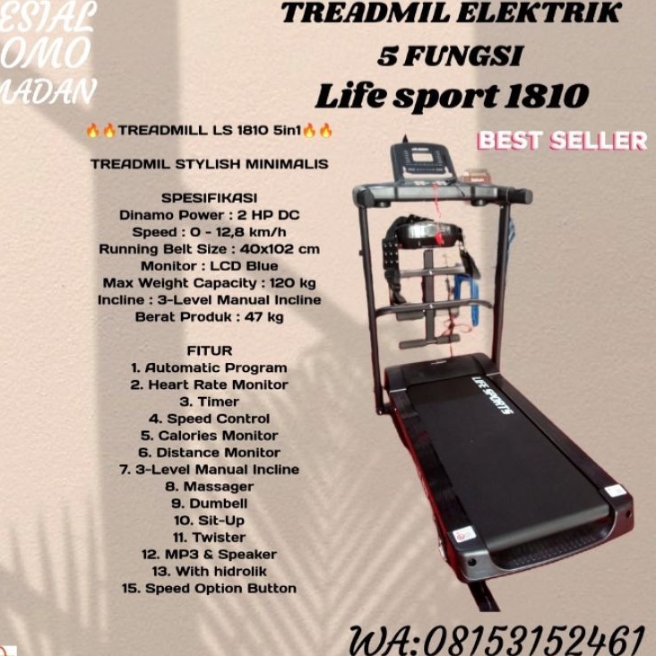 PROMO TREADMILL ELEKTRIK 5in1 LIFE SPORT 1810