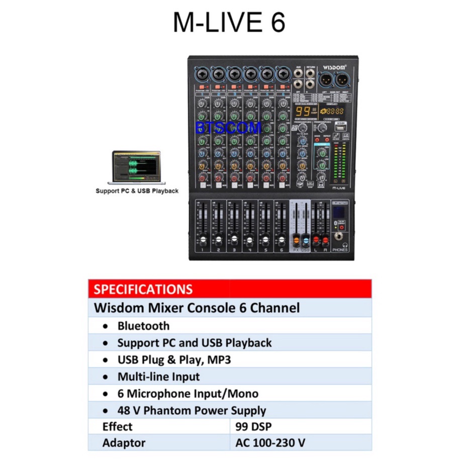MIXER AUDIO WISDOM MLIVE6 / MLIVE 6 / M LIVE 6 / M LIVE6 ORI 6 CHANNEL