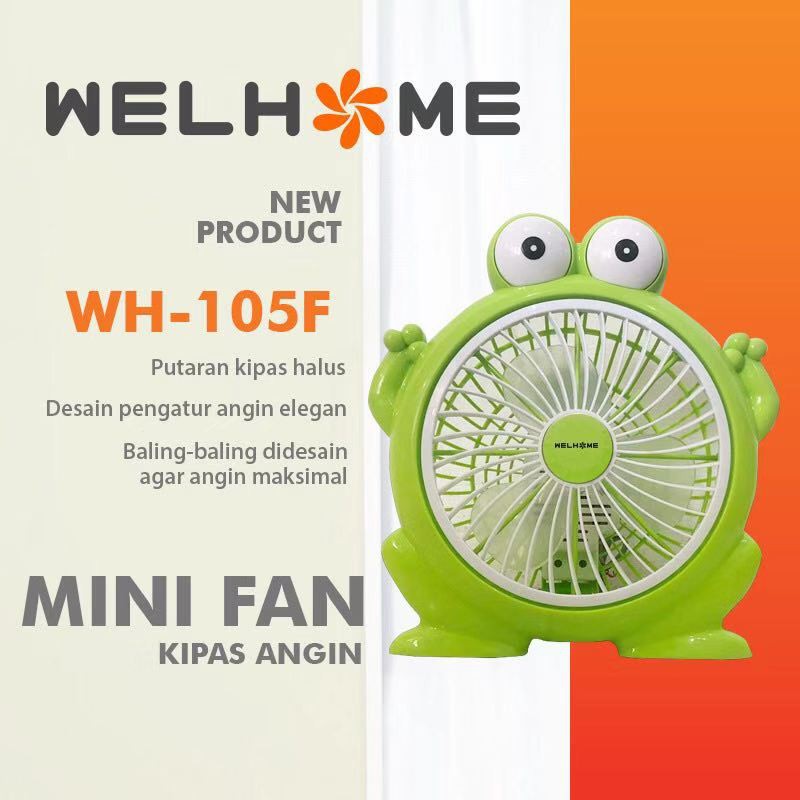 WH-105F Welhome Kipas Angin Frog Kodok 10&quot; / Kipas Angin Listrik Karakter / Box Fan / Desk Fan