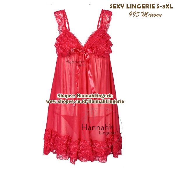 Premium Original M L XL XXL Hannah Lingerie Transparan Baju Tidur Seksi Hot Warna Merah // 955