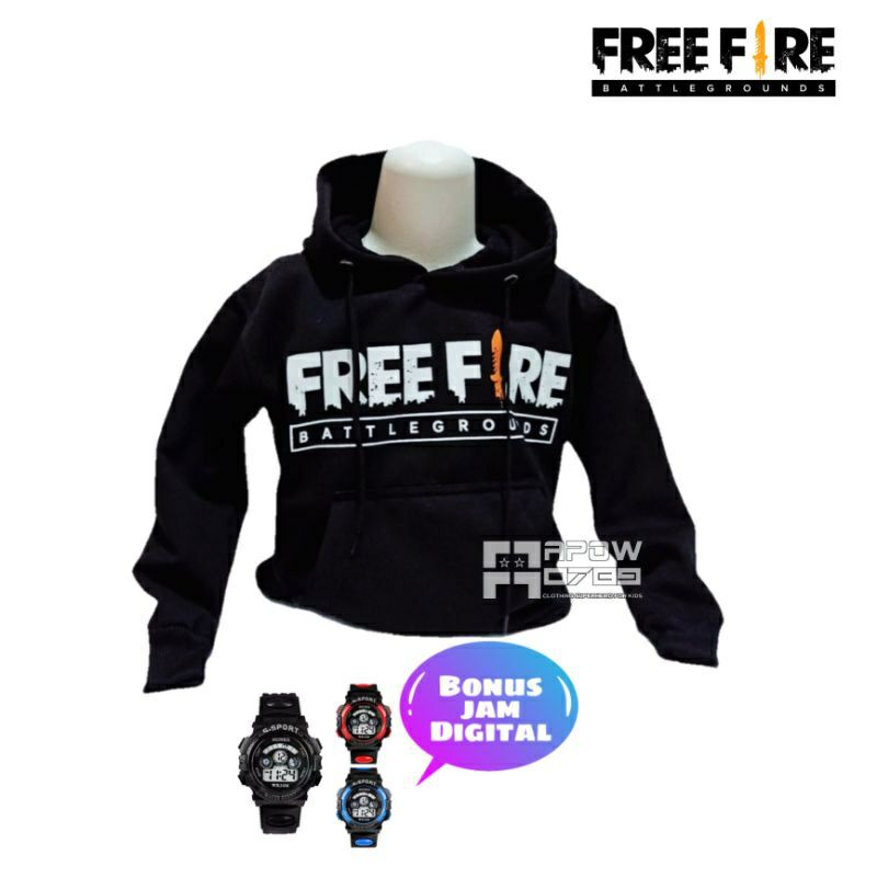 FREEFIRE Jaket Hoodie anak jaket switer hangat free topi/jam tangan digital