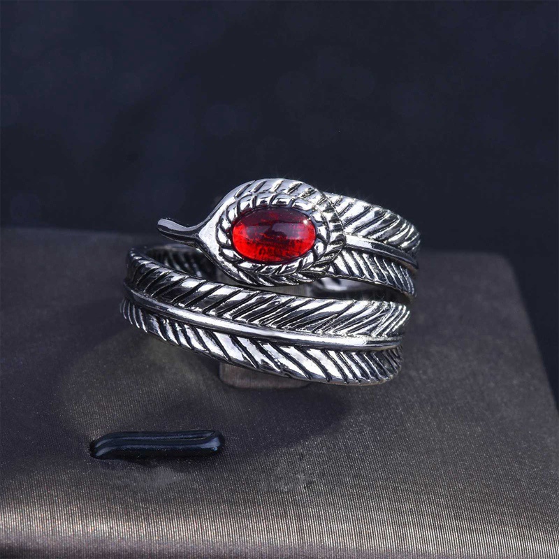 Fancyqube Fancycube Cincin Sterling Silver 925 Bentuk Bulu Aksen Ruby Handmade