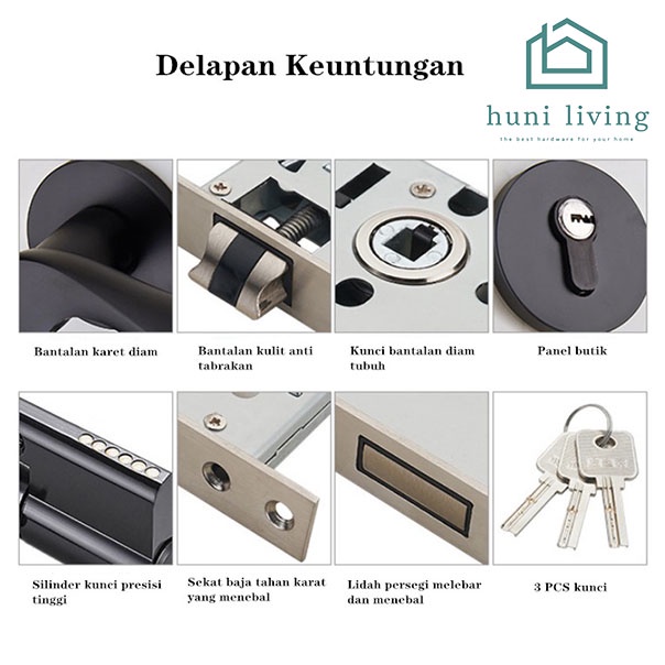 Gagang Pintu Gaya Eropa Handle Lock Door Bedroom Living Room Mechanical Anti-Theft Security Mute