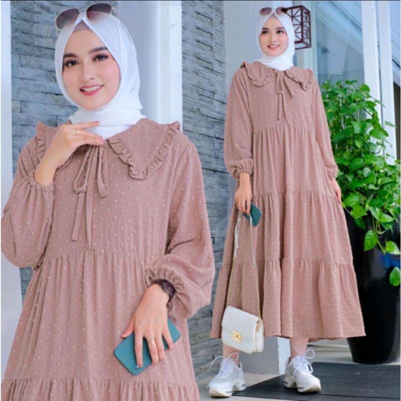 GAMIS MIDI DRESS RAYON CRINCLE POLOS CASUAL MIDI DRESS