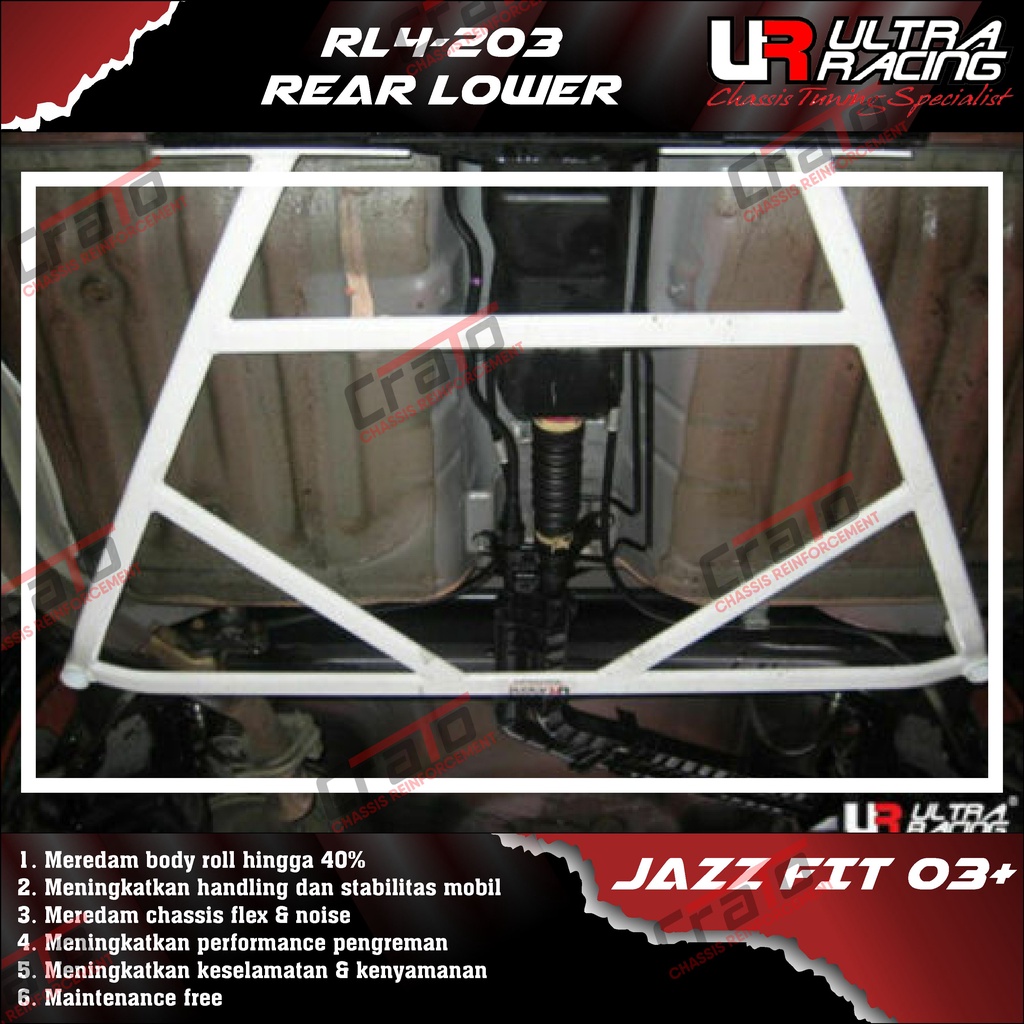 Aksesoris Stabiliser ULTRA RACING Safety Bar - Rear Lower Bar 4 Points - Honda Jazz Fit GD GD3 03+ -