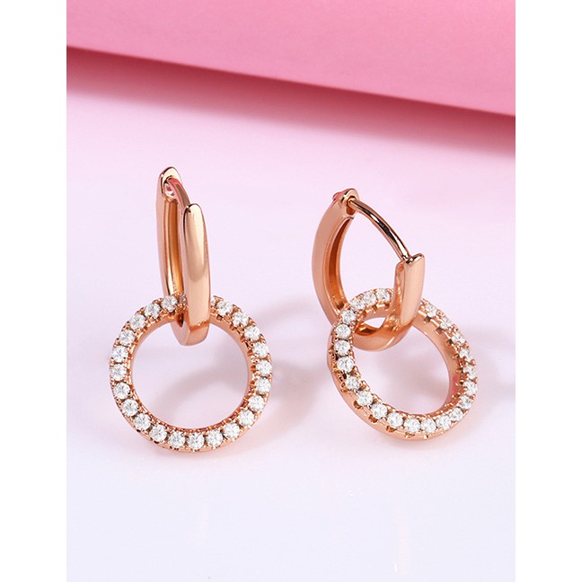 LRC Anting Tusuk Fashion Rose Gold Geometric Hoop Alloy Earrings With Diamonds K05752