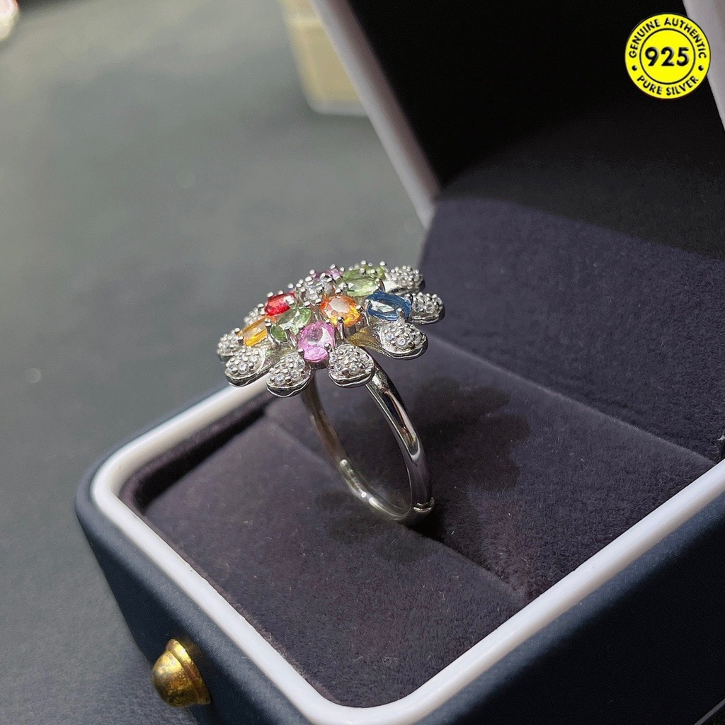 Cincin Model Terbuka Aksen Batu Sapphire Warna-Warni