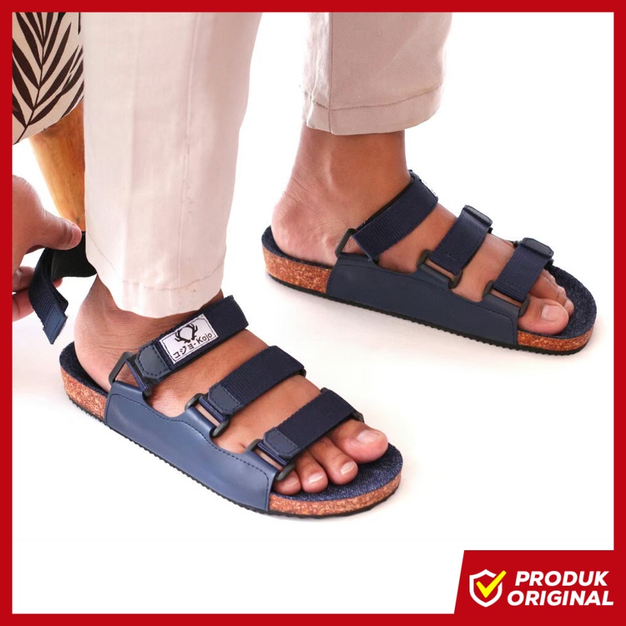 DAICHI NAVY ORIGINAL x KOJO Sandal Casual Biru Dongker Pria Sendal Slide Santai Keren Kulit Tali 3