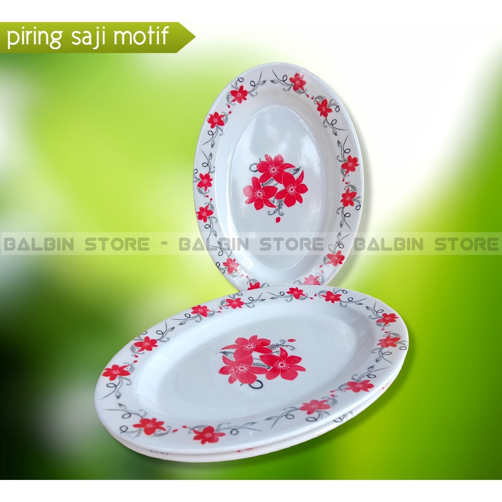 Balbin 3 pcs piring saji melamin - piring oval melamine motif - piring lonjong - piring lodor - piring lauk - piring melanin tebal sni