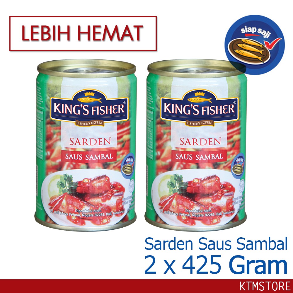 

KtmStore King's Fisher Paket 2 pcs Sarden saus sambal 425g Makanan Kaleng kings fisher