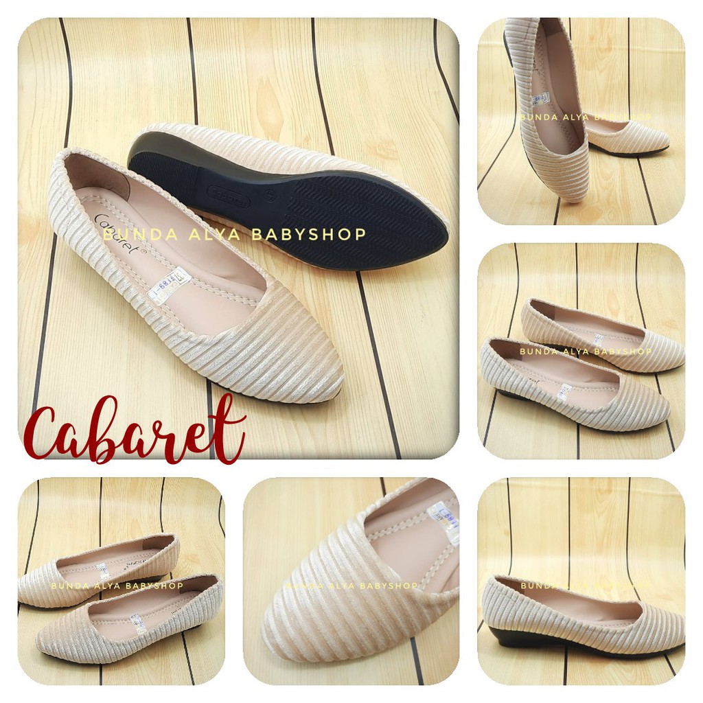 Sepatu Wanita Slipon Cabaret Flatshoes - Sepatu Wanita Flatshoes Premium Size 37 -  40 KREM SALUR - Sepatu Dewasa Bludru