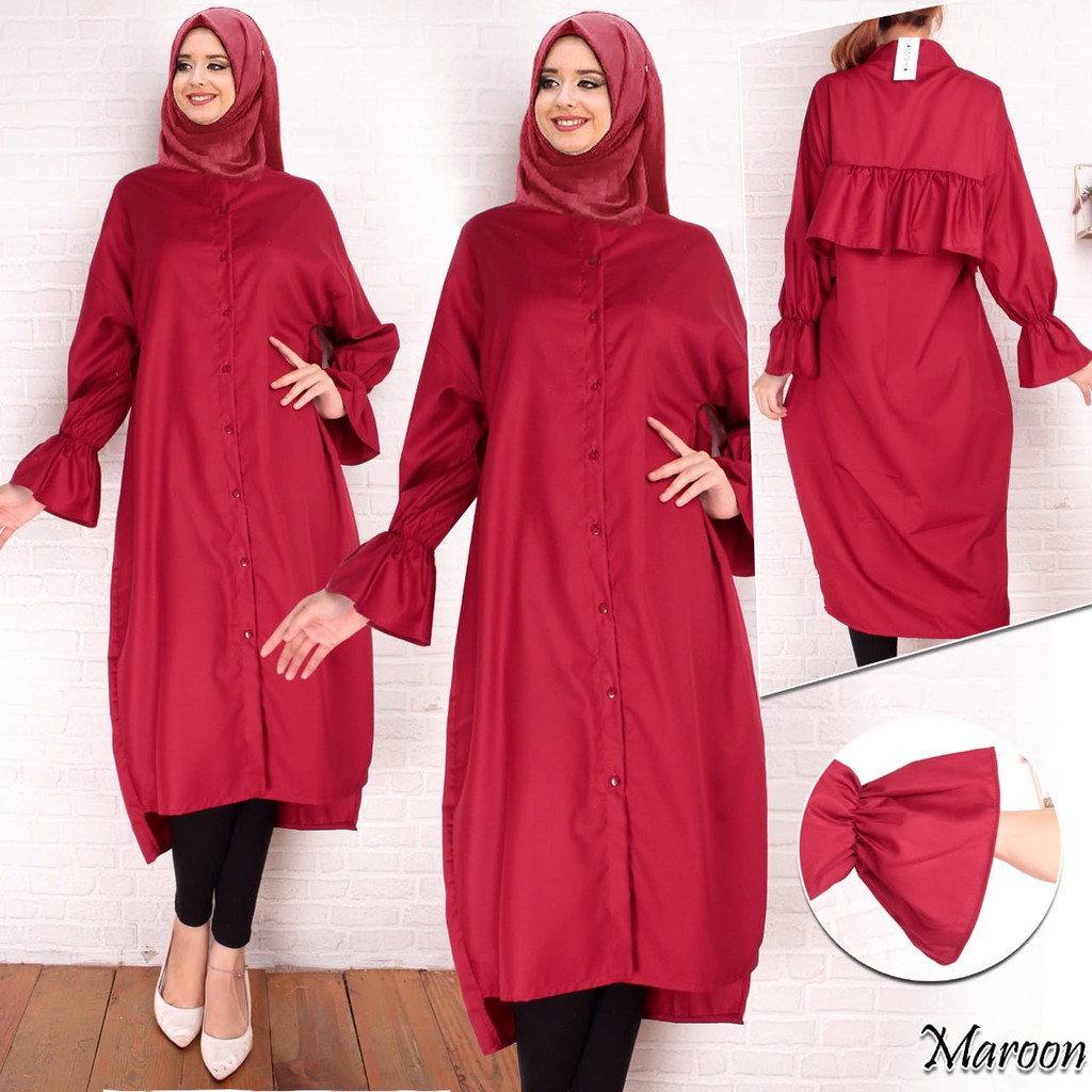 Tunik Muslim Kemeja Wanita Bahan Katun Warna merah / Zania