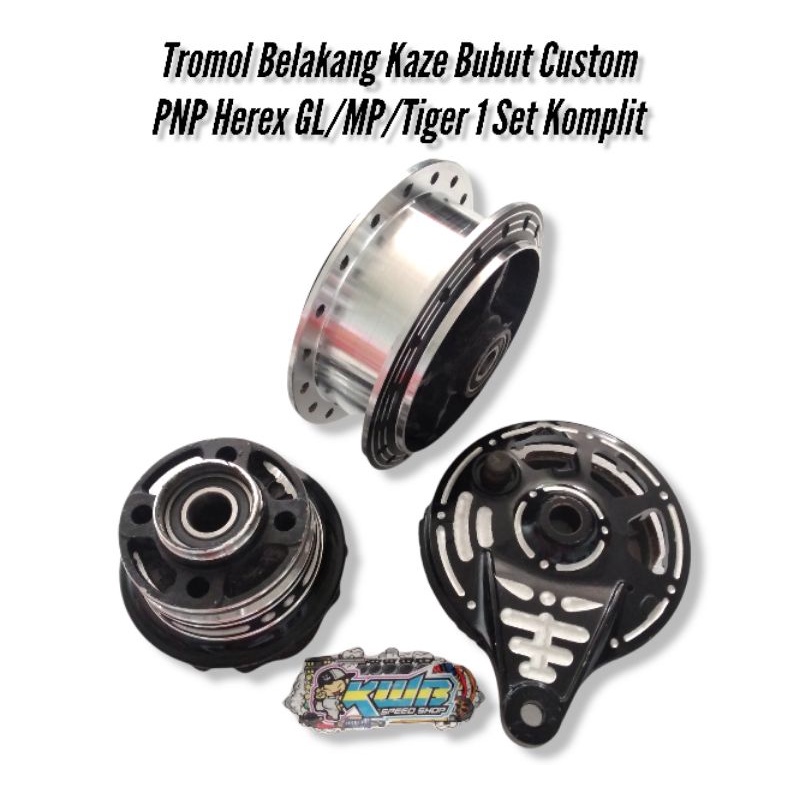 TROMOL BELAKANG ORIGINAL KAZE COAK CUSTOM BUBUT MILING PNP GL/MP/Tiger/CB/FU/NINJA/VIXION/RX KING/SCORPIO 1 SET KOMPLIT