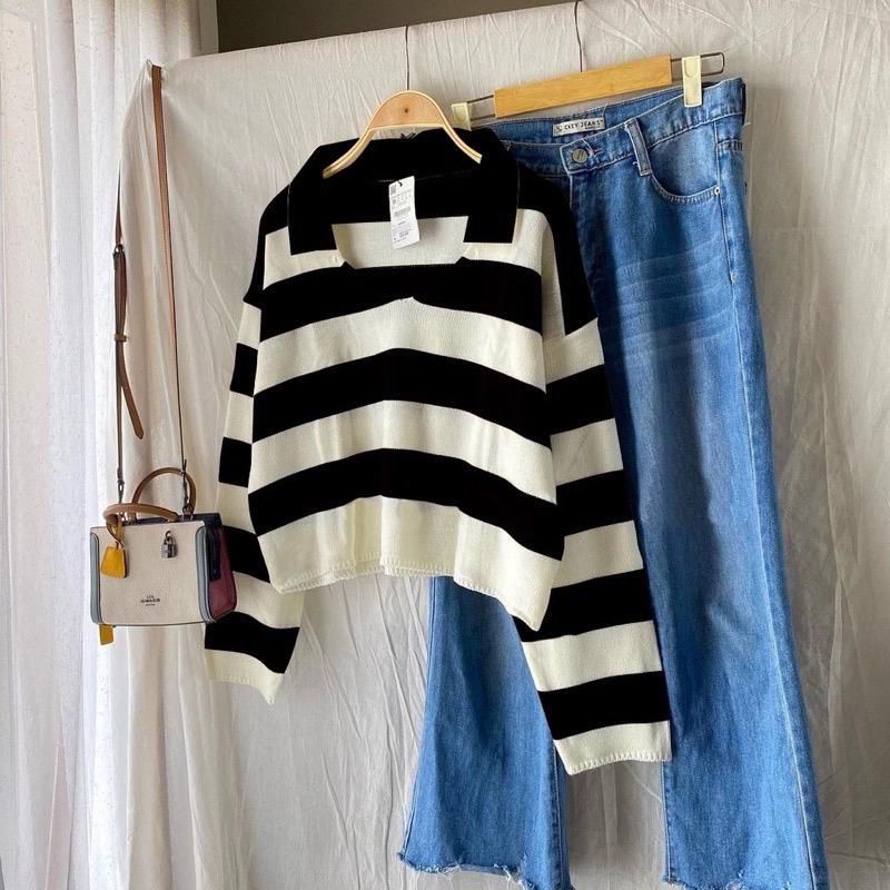 BAJU RAJUT WANITA CROPTOP BLASTER GARIS SALUR PREMIUM FUJI SWEATER MURAH
